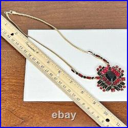 Vintage Art Deco Necklace Bracelet Set Red Black Rhinestones Gold Tone Gorgeous