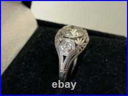 Vintage Art Deco Octagon Engagement Wedding Ring 14K White Gold Over 2Ct Diamond