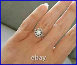 Vintage Art Deco Octagon Milgrain Ring 14K White Gold Over 1.3Ct VVS1 Moissanite