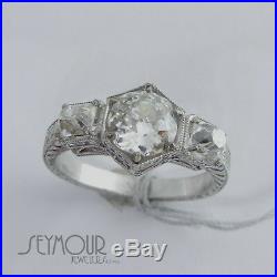 Vintage Art Deco Old European Cut 1.75ctw Diamond Engagement Filigree Ring
