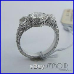 Vintage Art Deco Old European Cut 1.75ctw Diamond Engagement Filigree Ring