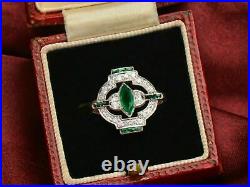 Vintage Art Deco Open Halo Engagement Ring 14k White Gold Over 1.62 Ct Emerald