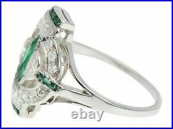 Vintage Art Deco Open Halo Engagement Ring 14k White Gold Over 1.62 Ct Emerald