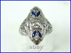 Vintage Art Deco Open Work Ring 1.11 Ct Simulated Diamond 14K White Gold Plated