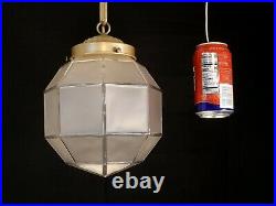 Vintage Art Deco Pendant Light Fixture Geometric Satin Glass Globe Porch Hall