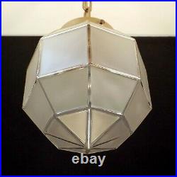 Vintage Art Deco Pendant Light Fixture Geometric Satin Glass Globe Porch Hall