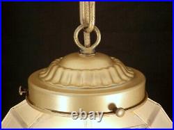 Vintage Art Deco Pendant Light Fixture Geometric Satin Glass Globe Porch Hall