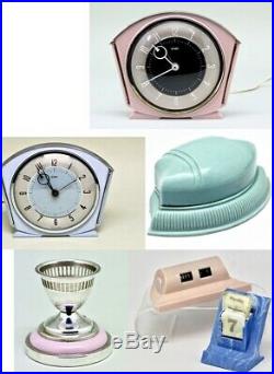 Vintage Art Deco Pink Bakelite Brass 1947-50 Metamec Mains Electric Alarm Clock