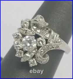 Vintage Art Deco Platinum 1.73 Ct Estate Diamonds Cocktail Buque Ring Size 6