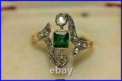Vintage Art Deco Ring 14K Yellow Gold Plated Silver 2.2 Ct Lab Created Emerald