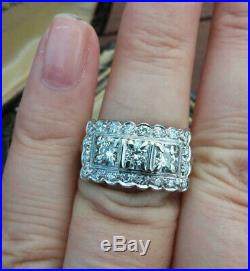 Vintage Art Deco Ring Engagement Ring 3 Ct Diamond Edwardian Ring 14K Gold Over