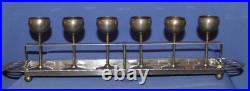 Vintage Art Deco Set 6 Metal Goblets With Stand