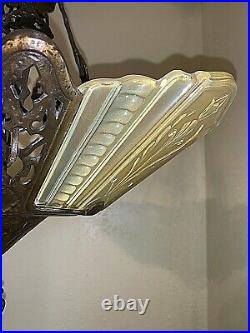 Vintage Art Deco Slip Shade Glass 5 Light Fixture Virden Chandelier