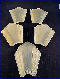 Vintage Art Deco Slip Shade Glass 5 Light Fixture Virden Chandelier