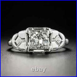 Vintage Art Deco Solitaire Ring 14k White Gold Plated 2.51 Ct Simulated Diamond