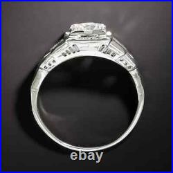 Vintage Art Deco Solitaire Ring 14k White Gold Plated 2.51 Ct Simulated Diamond