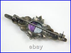 Vintage Art Deco Sterling Silver Amethyst Blue Topaz Marcasite Brooch Pin 1.25