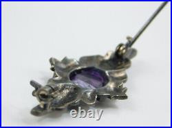 Vintage Art Deco Sterling Silver Amethyst Blue Topaz Marcasite Brooch Pin 1.25