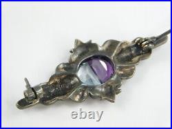 Vintage Art Deco Sterling Silver Amethyst Blue Topaz Marcasite Brooch Pin 1.25