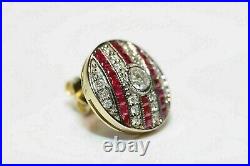 Vintage Art Deco Stud Earrings 2 Ct Lab Created Ruby 14K White Gold Plated
