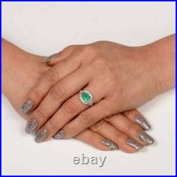 Vintage Art Deco Style 2.2Ct Emerald & Diamond Wedding 14K White Gold Over Ring