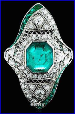Vintage Art Deco Style 2.75Ct Lab Created Emerald Engagement Wedding Silver Ring