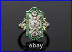 Vintage Art Deco Style 2 Ct Green Emerald Engagement 14K Yellow Gold Finish Ring
