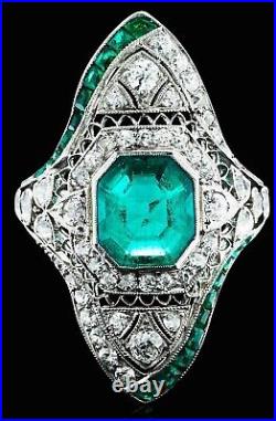 Vintage Art Deco Style 4.75Ct Lab Created Emerald Engagement Wedding Silver Ring