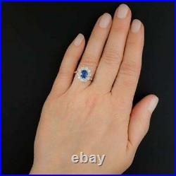 Vintage Art Deco Style Oval Cut Blue Sapphire Engagement 14K Yellow Gold FN Ring