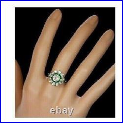 Vintage Art Deco Style Round Cut Lab-Created Diamond & Emerald 925 Silver Ring