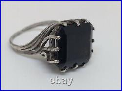 Vintage Art Deco Style Sterling Silver Smoky Quartz Ring Size 6.75