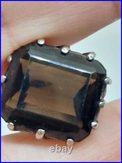 Vintage Art Deco Style Sterling Silver Smoky Quartz Ring Size 6.75
