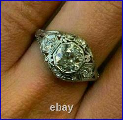 Vintage Art Deco Target Halo Engagement Ring 14K White Gold Over 2.12 Ct Diamond