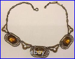 Vintage Art Deco Topaz Rhinestone Panel Necklace