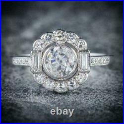 Vintage Art Deco Trendy Milgrain Ring 14K White Gold Over 1.54 Ct VVS1 Diamond