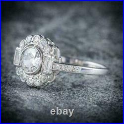 Vintage Art Deco Trendy Milgrain Ring 14K White Gold Over 1.54 Ct VVS1 Diamond
