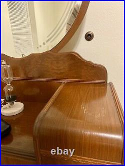Vintage Art Deco Waterfall Vanity With Mirror And Bench