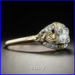 Vintage Art Deco Wedding Antique Ring 14K Yellow Gold Over 1.50 Ct Round Diamond