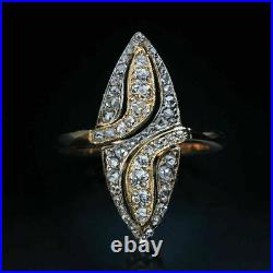 Vintage Art Deco Wedding Navette Shape Ring 14K Yellow Gold Over 2.38 Ct Diamond