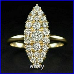 Vintage Art Deco Wedding Navette Shaped Ring 2.5 Ct Diamond 14K Yellow Gold Over