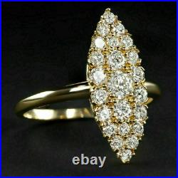 Vintage Art Deco Wedding Navette Shaped Ring 2.5 Ct Diamond 14K Yellow Gold Over