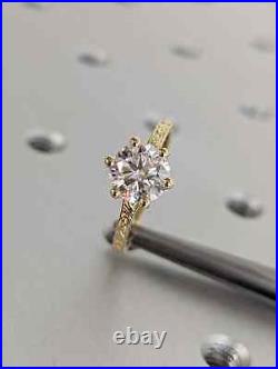 Vintage Art Deco Wedding Ring 6 Prong 1.5Ct Round Moissanite 14KYellow Gold Over