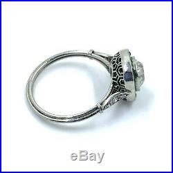 Vintage Art Deco platinum diamond & emerald engagement ring, diamond halo ring