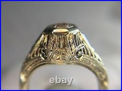 Vintage ArtDeco 18k White Gold Round Old European Diamond Sapphire Filigree Ring