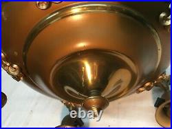 Vintage Brass 5 Arm Pan Style Hanging Chandelier Light Fixture Art Deco Working