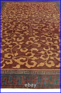Vintage Chinese Art Deco Rust Red, Light Beige and Blue Rug BB5947