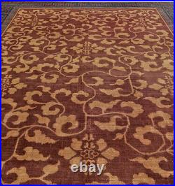 Vintage Chinese Art Deco Rust Red, Light Beige and Blue Rug BB5947