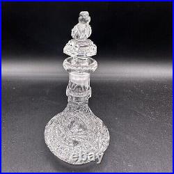Vintage Czech Art Deco Crystal Perfume Bottle/ Decanter Hand Carved Bird Stopper