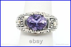 Vintage Designer Art Deco Large Amethyst Sterling Silver Ring SZ 6.75