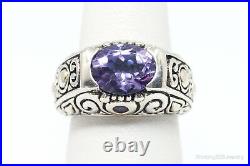 Vintage Designer Art Deco Large Amethyst Sterling Silver Ring SZ 6.75